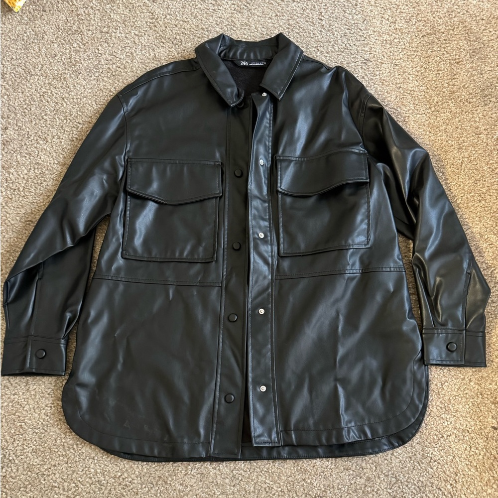 Zara faux leather shacket (shirt-jacket), fleece lined